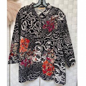 Choices Woman 100% Cotton Sequin Beaded Button Jacket Top Size 3X